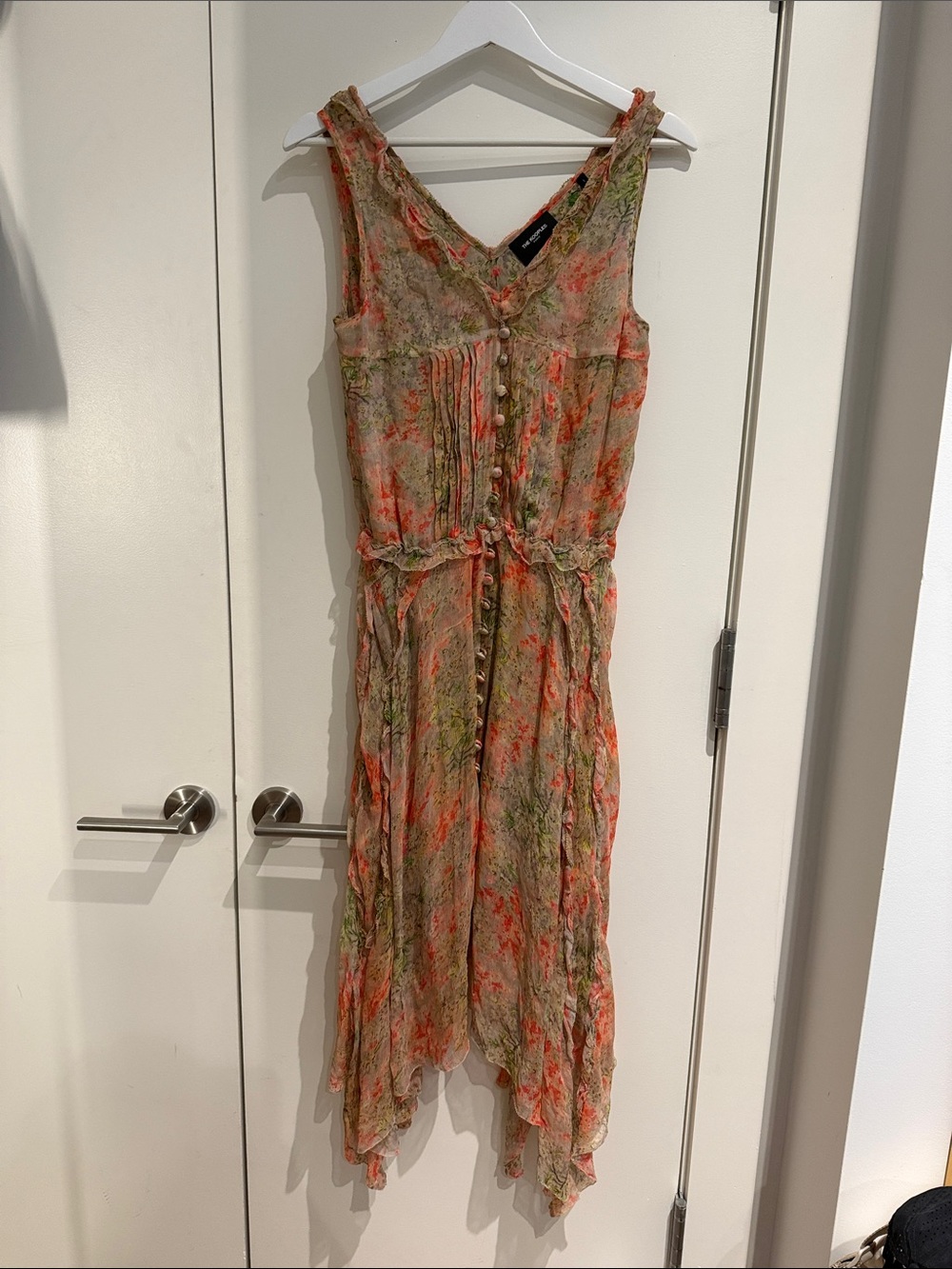The Kooples Coral and Sage Floral Ruffle Maxi Dress